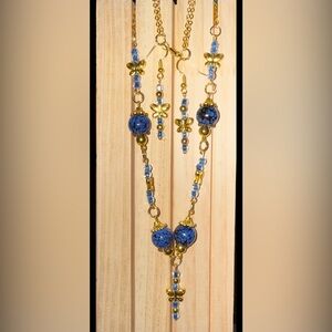 Elegant Glass Blueberries and Butterflies Necklace & Earrings Set